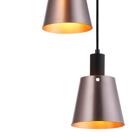 C-Lighting Hektor Round Pendant With 16cm x 14cm Shade, 3 Light E27, Sand Black/Brown/Copper Metal Shade - 60887