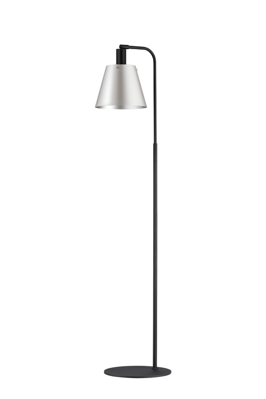 C-Lighting Hektor Floor Lamp With 23cm x 18cm Shade, 1 Light E27, Sand Black/Light Grey/Silver Metal Shade - 60828