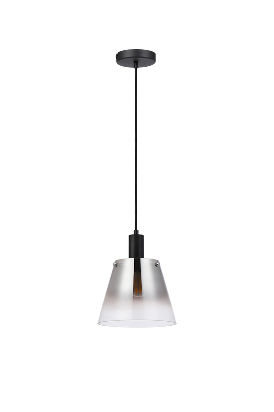 C-Lighting Hektor Single Pendant With 23cm x 18cm Shade, 1 Light E27, Sand Black/Smoke Faded Glass Shade  -