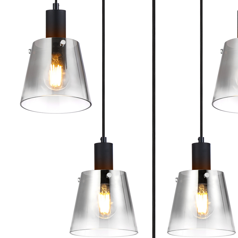 Load image into Gallery viewer, C-Lighting Hektor Ring Pendant With 16cm x 14cm Shade, 5 Light E27, Sand Black/Smoke Faded Glass Shade - 60915
