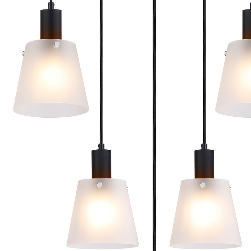 Load image into Gallery viewer, C-Lighting Hektor Ring Pendant With 16cm x 14cm Shade, 5 Light E27, Sand Black/Frosted White Glass Shade - 60914
