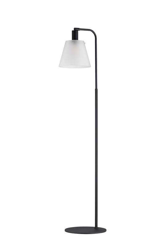 C-Lighting Hektor Floor Lamp With 23cm x 18cm Shade, 1 Light E27, Sand Black/Frosted White Glass Shade - 60827