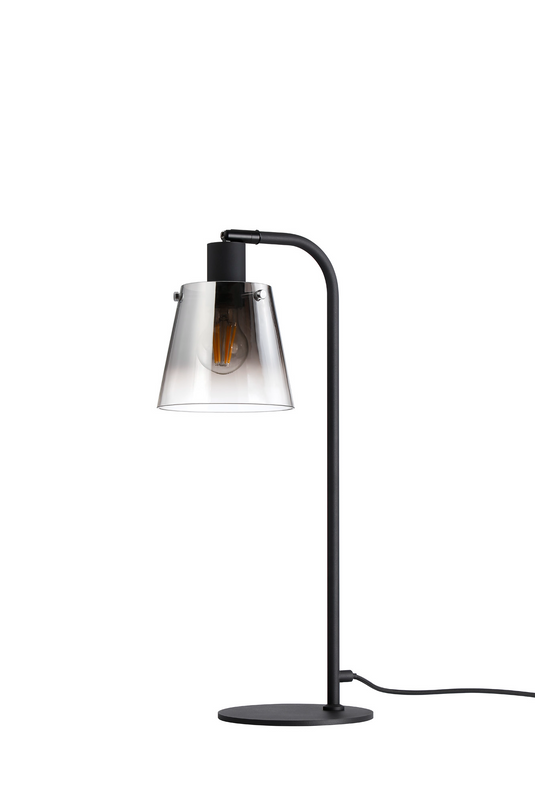C-Lighting Hektor Table Lamp With 16cm x 14cm Shade, 1 Light E27, Sand Black/Smoke Faded Glass Shade - 60832
