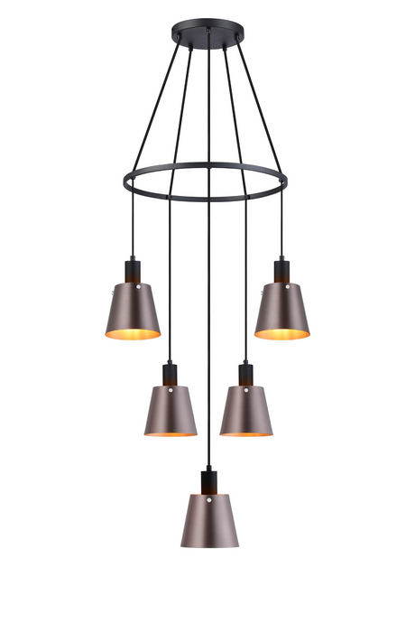 C-Lighting Hektor Ring Pendant With 16cm x 14cm Shade, 5 Light E27, Sand Black/Brown/Copper Metal Shade - 60911