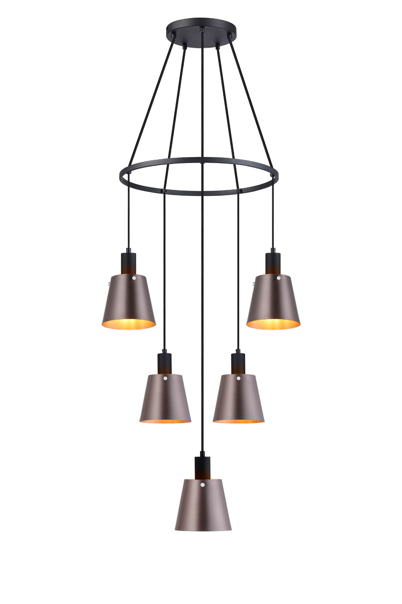 Load image into Gallery viewer, C-Lighting Hektor Ring Pendant With 16cm x 14cm Shade, 5 Light E27, Sand Black/Brown/Copper Metal Shade - 60911
