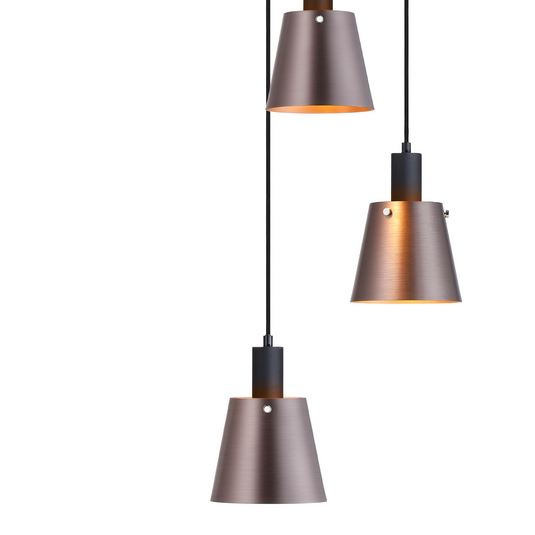 C-Lighting Hektor Round Pendant With 16cm x 14cm Shade, 7 Light E27, Sand Black/Brown/Copper Metal Shade - 60899