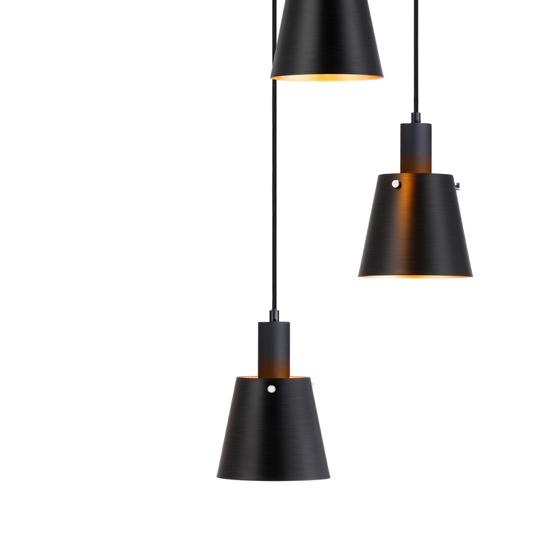 Load image into Gallery viewer, C-Lighting Hektor Round Pendant With 16cm x 14cm Shade, 7 Light E27, Sand Black/Black/Gold Metal Shade - 60898
