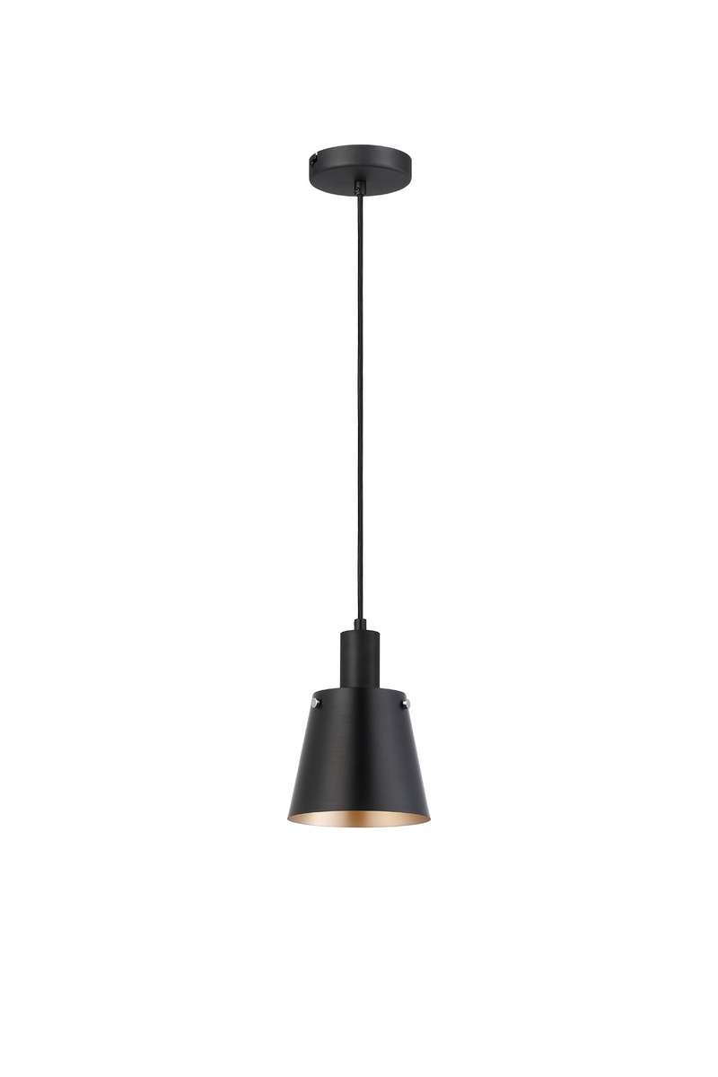 Load image into Gallery viewer, C-Lighting Hektor Single Pendant With 16cm x 14cm Shade, 1 Light E27, Sand Black/Black/Gold Metal Shade - 59683
