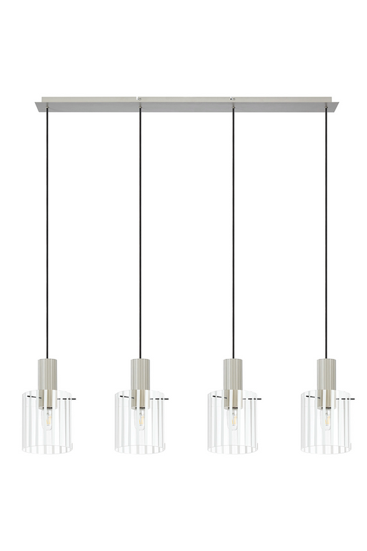 C-Lighting Bridge Ribbed Linear Pendant, 4 Light Adjustable E27, Painted Beige/Frosted Wide Line Glass -