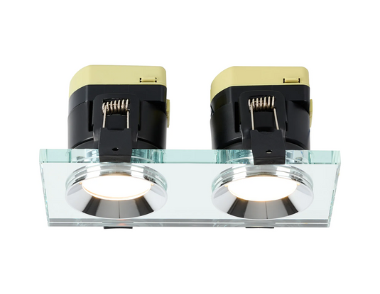 C-Lighting Vauxhall 8W, Dimmable CCT LED Fire Rated Crystal Dual Head Downlight, Rectangle Clear IP65 -