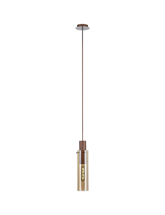 C-Lighting Bridge Slim Single Pendant, 1 Light Adjustable E27, Mocha / Amber Glass - 42093