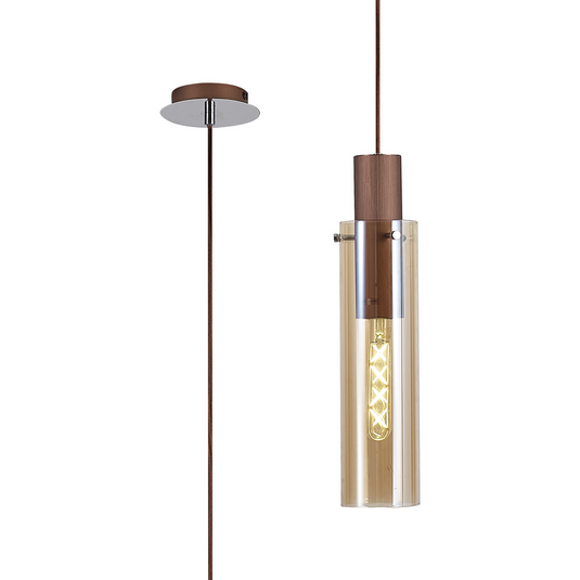 C-Lighting Bridge Slim Single Pendant, 1 Light Adjustable E27, Mocha / Amber Glass - 42093