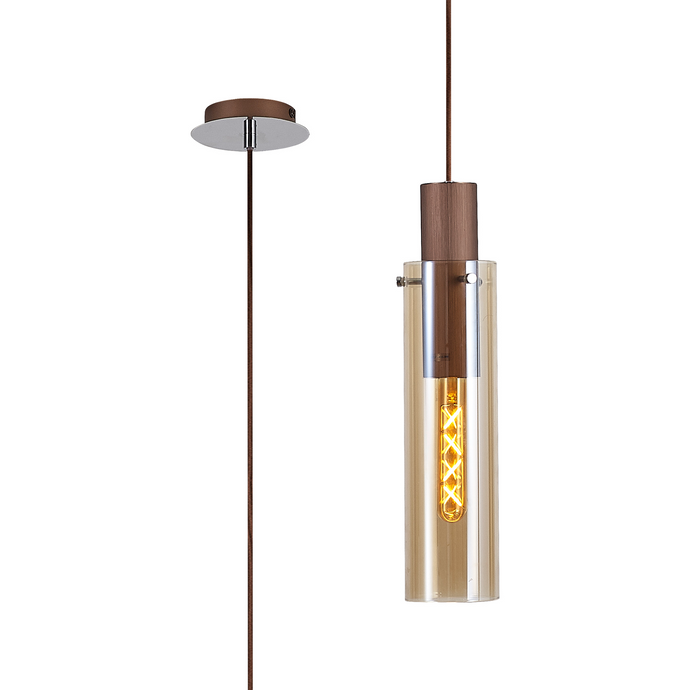 C-Lighting Bridge Slim Single Pendant, 1 Light Adjustable E27, Mocha / Amber Glass - 42093