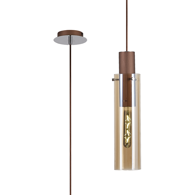 Load image into Gallery viewer, C-Lighting Bridge Slim Single Pendant, 1 Light Adjustable E27, Mocha / Amber Glass - 42093
