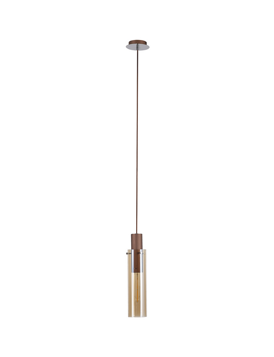 C-Lighting Bridge Slim Single Pendant, 1 Light Adjustable E27, Mocha / Amber Glass - 42093