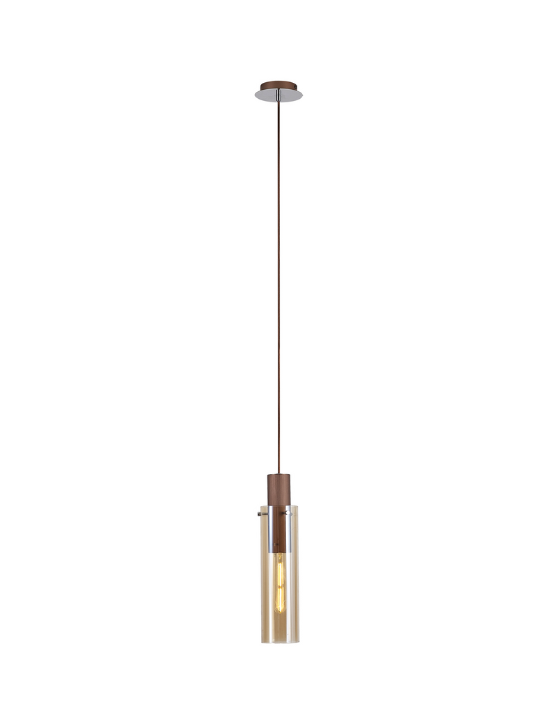 Load image into Gallery viewer, C-Lighting Bridge Slim Single Pendant, 1 Light Adjustable E27, Mocha / Amber Glass - 42093
