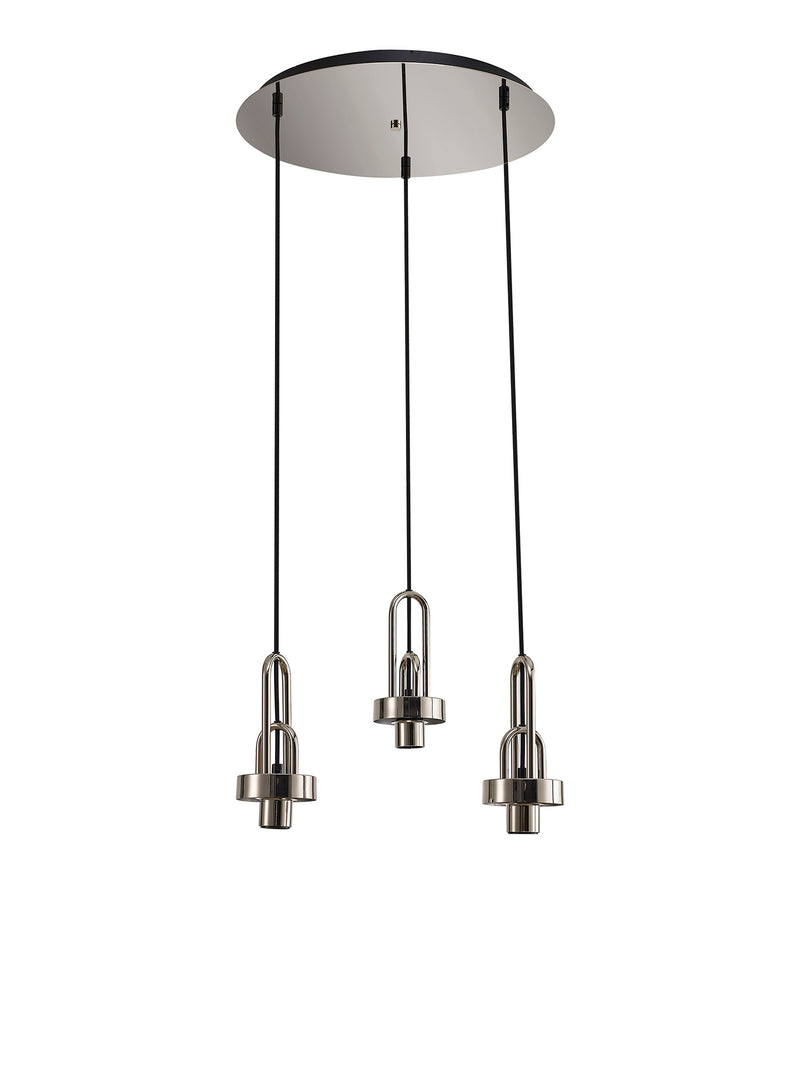 Load image into Gallery viewer, C-Lighting Chisel 2m Round Suspension Kit, 3 x E27, Polished Nickel/Matt Black - 42522
