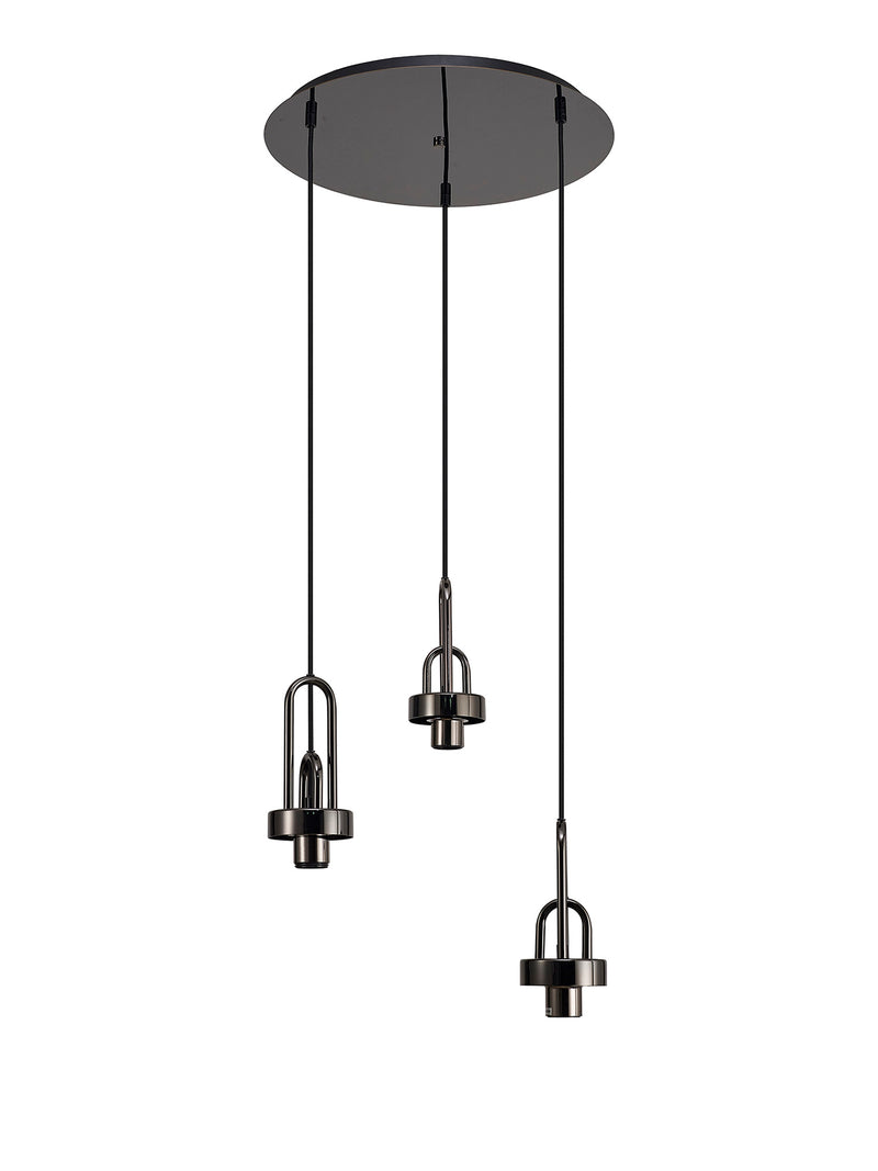 Load image into Gallery viewer, C-Lighting Chisel 2m Round Suspension Kit, 3 x E27, Black Chrome/Matt Black - 42523
