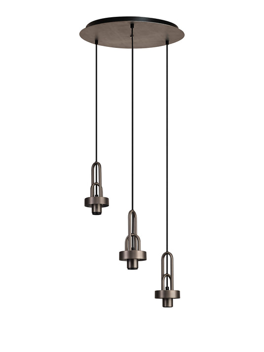 C-Lighting Chisel 2m Round Suspension Kit, 3 x E27, Antique Silver/Matt Black - 42526
