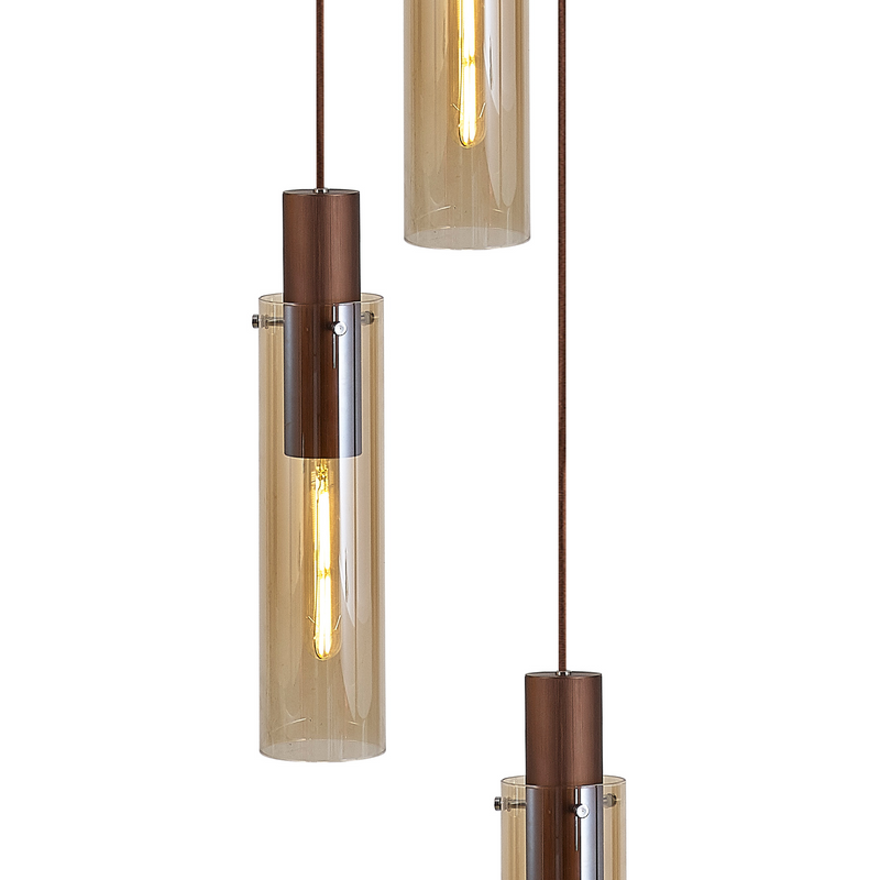 Load image into Gallery viewer, C-Lighting Bridge Slim Round Pendant, 3 Light Adjustable E27, Mocha / Amber Glass - 42733
