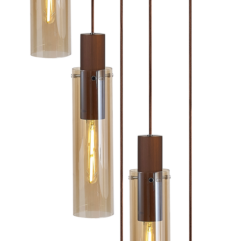 Load image into Gallery viewer, C-Lighting Bridge Slim Round Pendant, 5 Light Adjustable E27, Mocha / Amber Glass - 42734
