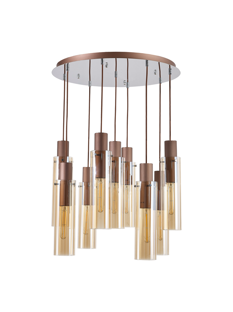 Load image into Gallery viewer, C-Lighting Bridge Slim Round Pendant, 9 Light Adjustable E27, Mocha / Amber Glass - 42735
