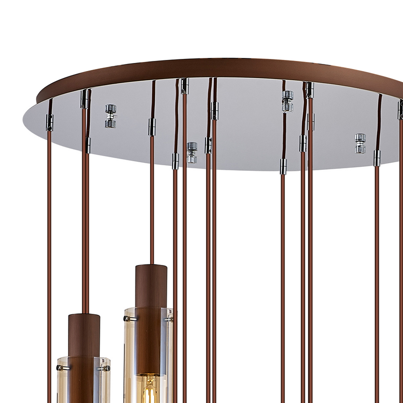 Load image into Gallery viewer, C-Lighting Bridge Slim Round Pendant, 15 Light Adjustable E27, Mocha / Amber Glass - 42736
