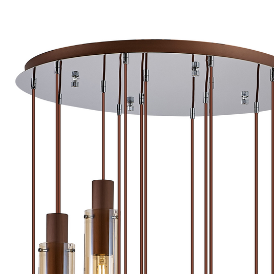 C-Lighting Bridge Slim Round Pendant, 15 Light Adjustable E27, Mocha / Amber Glass - 42736