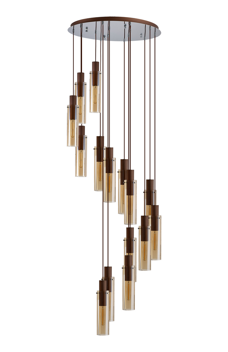 Load image into Gallery viewer, C-Lighting Bridge Slim Round Pendant, 15 Light Adjustable E27, Mocha / Amber Glass - 42736
