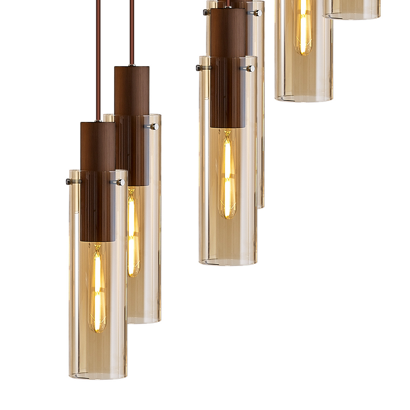 Load image into Gallery viewer, C-Lighting Bridge Slim Round Pendant, 15 Light Adjustable E27, Mocha / Amber Glass - 42736
