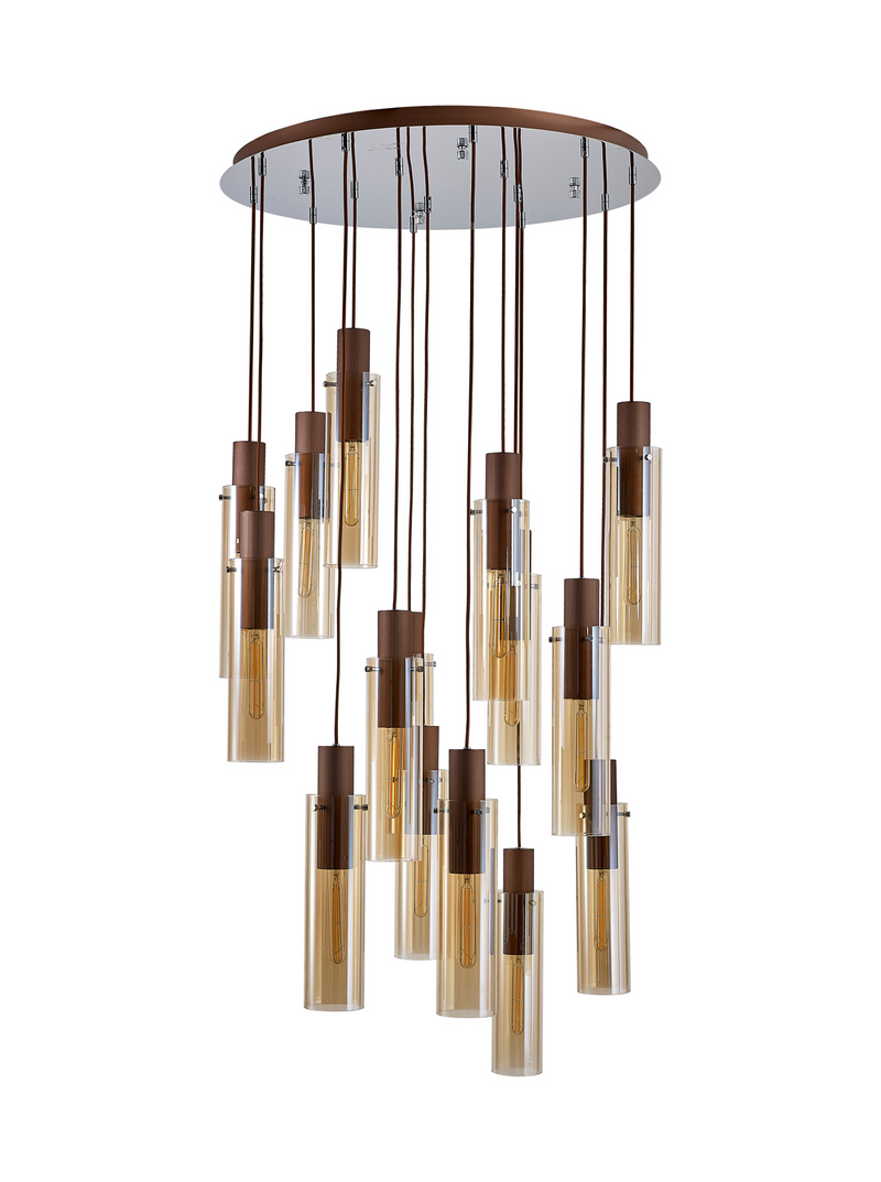 Load image into Gallery viewer, C-Lighting Bridge Slim Round Pendant, 15 Light Adjustable E27, Mocha / Amber Glass - 42736
