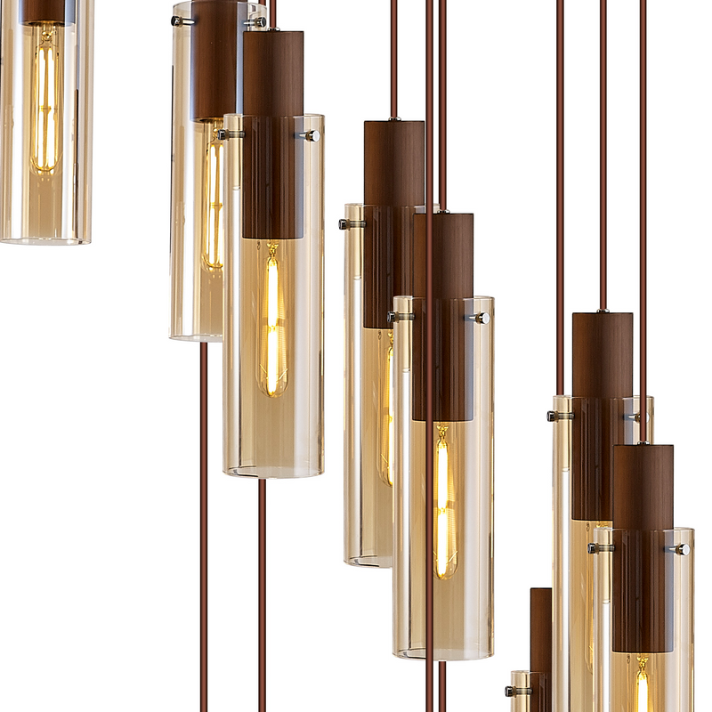 Load image into Gallery viewer, C-Lighting Bridge Slim Round Pendant, 15 Light Adjustable E27, Mocha / Amber Glass - 42736
