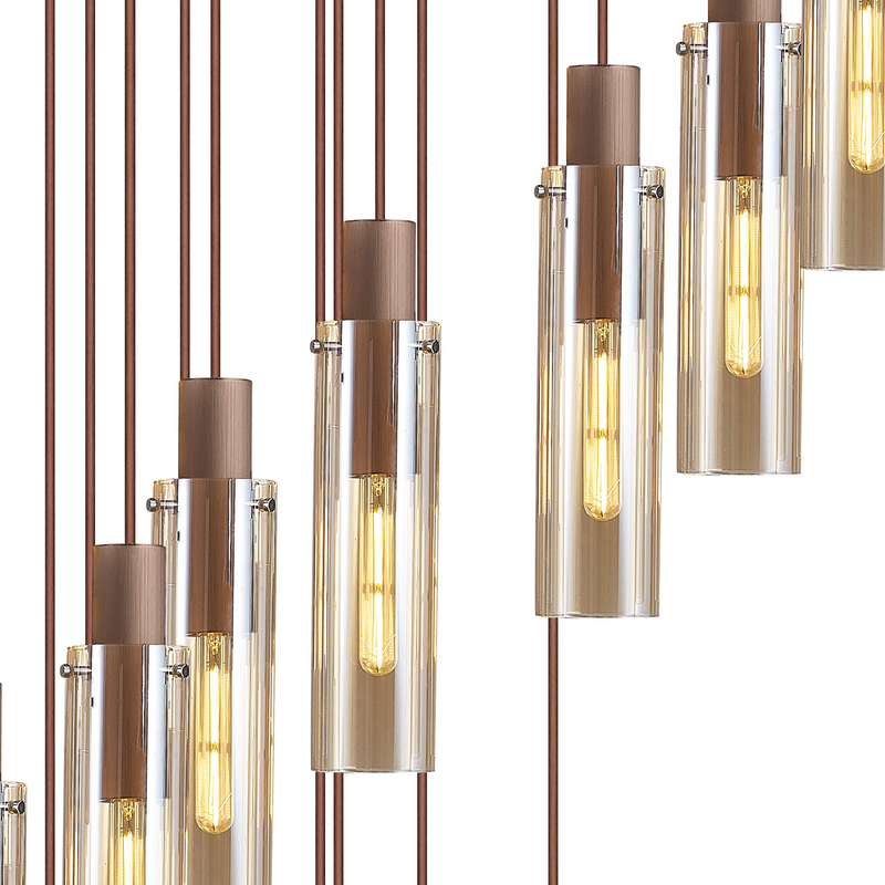 Load image into Gallery viewer, C-Lighting Bridge Slim Round Pendant, 21 Light Adjustable E27, Mocha / Amber Glass - 42737
