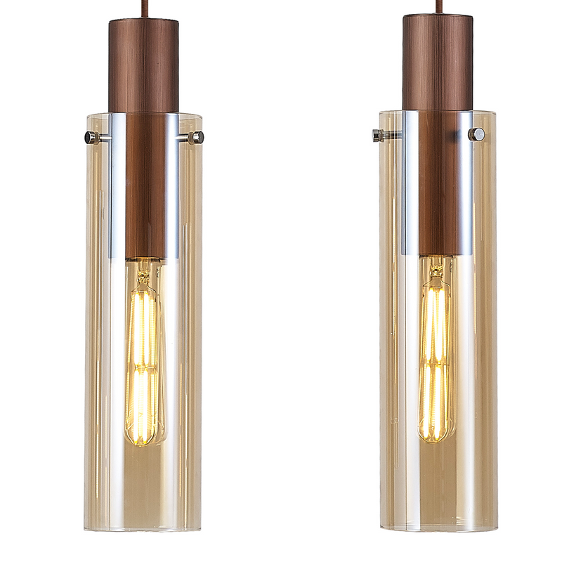 Load image into Gallery viewer, C-Lighting Bridge Slim Linear Pendant, 4 Light Adjustable E27, Mocha / Amber Glass - 42738
