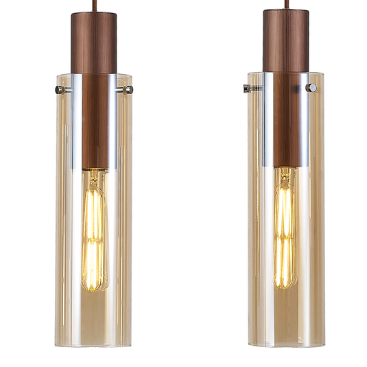 C-Lighting Bridge Slim Linear Pendant, 4 Light Adjustable E27, Mocha / Amber Glass - 42738