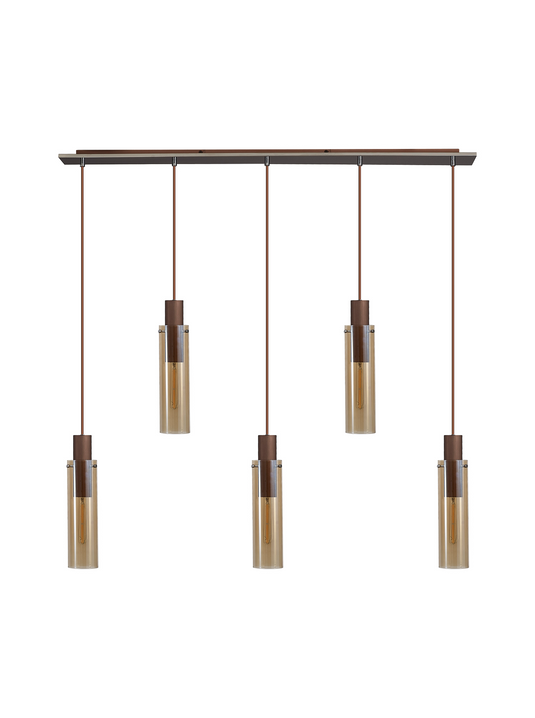 C-Lighting Bridge Slim Linear Pendant, 5 Light Adjustable E27, Mocha / Amber Glass - 42739