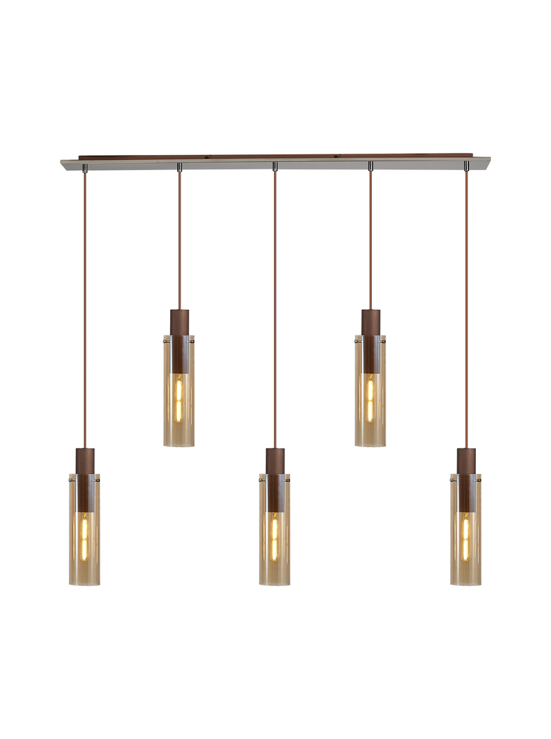 Load image into Gallery viewer, C-Lighting Bridge Slim Linear Pendant, 5 Light Adjustable E27, Mocha / Amber Glass - 42739
