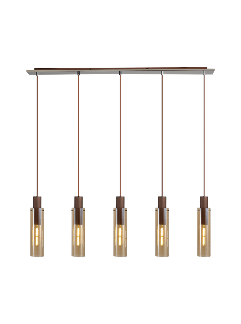 Load image into Gallery viewer, C-Lighting Bridge Slim Linear Pendant, 5 Light Adjustable E27, Mocha / Amber Glass - 42739
