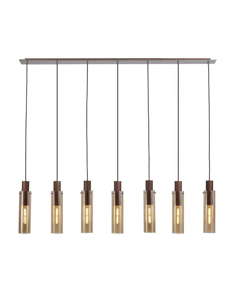 Load image into Gallery viewer, C-Lighting Bridge Slim Linear Pendant, 7 Light Adjustable E27, Mocha / Amber Glass - 42740
