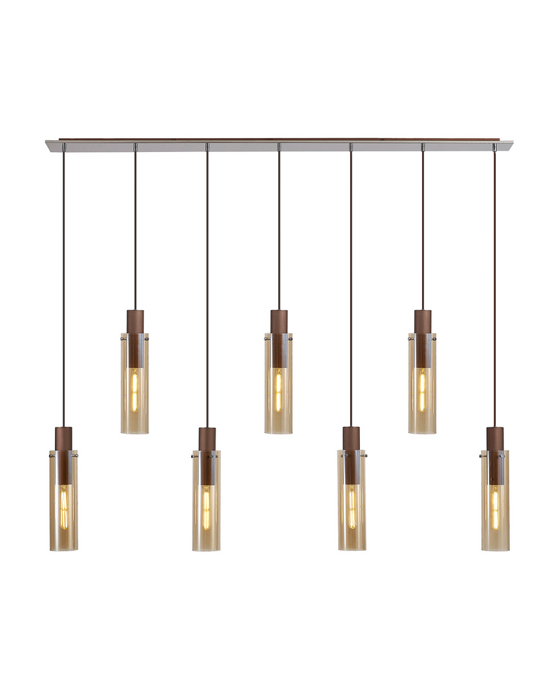 Load image into Gallery viewer, C-Lighting Bridge Slim Linear Pendant, 7 Light Adjustable E27, Mocha / Amber Glass - 42740
