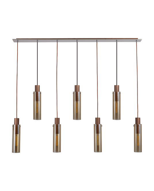 C-Lighting Bridge Slim Linear Pendant, 7 Light Adjustable E27, Mocha / Amber Glass - 42740