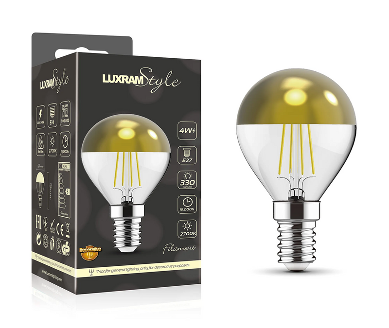 Load image into Gallery viewer, Luxram 4600354 Classic Style Gold Top Ball G45 E14 4W, 2700K, 330lm - 61562
