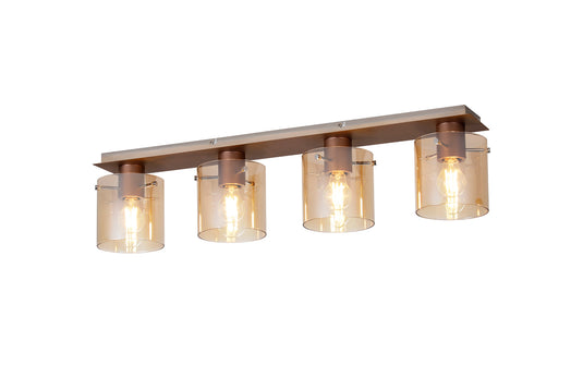 C-Lighting Bridge Linear Ceiling Flush, 4 Light Flush Fitting, Mocha/Amber Glasss - 57260