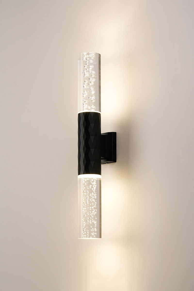 Load image into Gallery viewer, C-Lighting Carolina Diamond Line Wall Lamp With Bubble Acrylic Shade, 2 x GU10, IP54, Black/Clear - 59540

