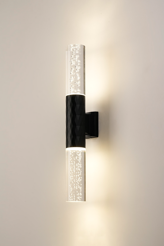 C-Lighting Carolina Diamond Line Wall Lamp With Bubble Acrylic Shade, 2 x GU10, IP54, Black/Clear - 59540