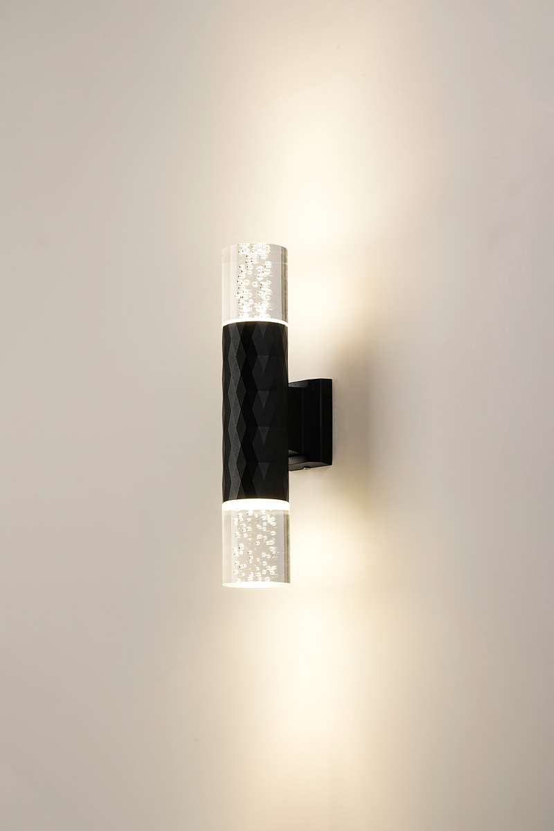 Load image into Gallery viewer, C-Lighting Carolina Diamond Line Wall Lamp With Bubble Acrylic Shade, 2 x GU10, IP54, Black/Clear - 59543
