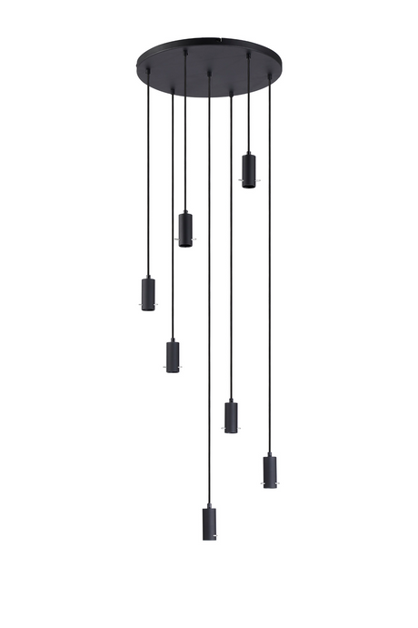 C-Lighting Hektor Round Suspension Kit, 7 x E27, Sand Black Suitable For A Vast Selection Of Shades - 59697