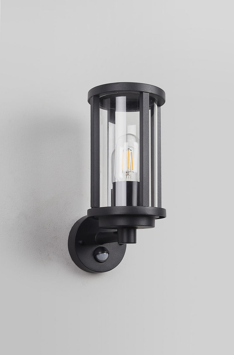 Load image into Gallery viewer, C-Lighting Zande Cylinder Wall Lamp With PIR Sensor, 1 x E27, IP44, Matt Black/Clear - 59745
