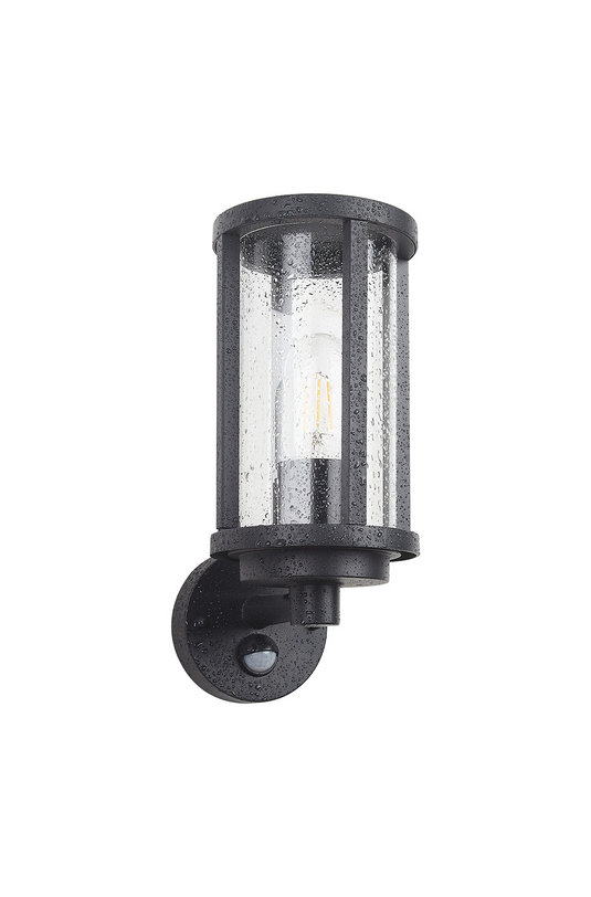 C-Lighting Zande Cylinder Wall Lamp With PIR Sensor, 1 x E27, IP44, Matt Black/Clear - 59745