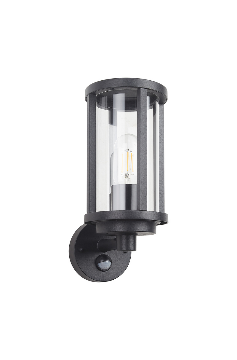 Load image into Gallery viewer, C-Lighting Zande Cylinder Wall Lamp With PIR Sensor, 1 x E27, IP44, Matt Black/Clear - 59745
